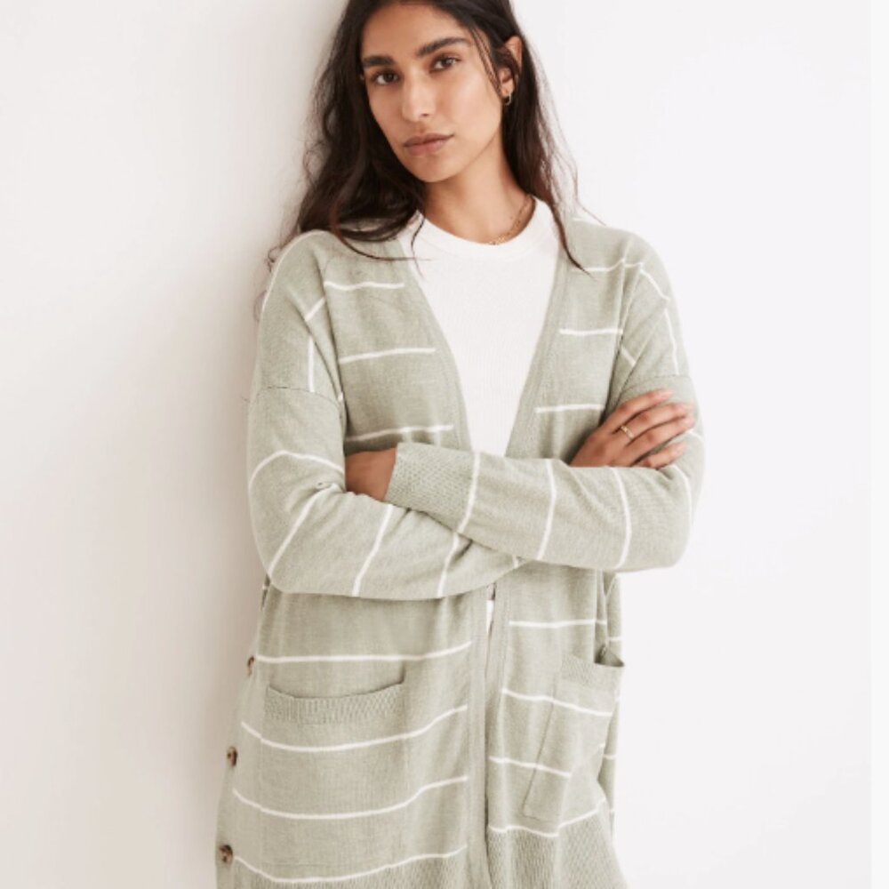 Madewell Striped Marlton Side-Button Cardigan Sweater